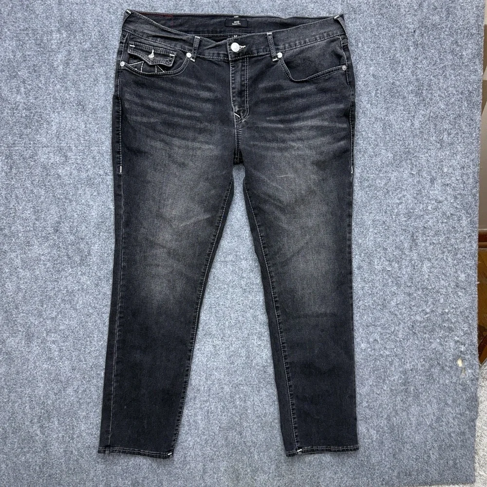True Religion Geno Relaxed Slim Big T Flap Jeans Men's size 38 38x31 black